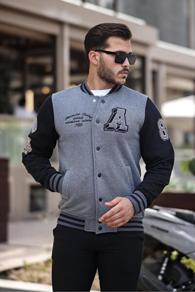 Miron Куртка для коледжу з вишивкою з пряжі Uc Regular Fit 2313, антрацит A