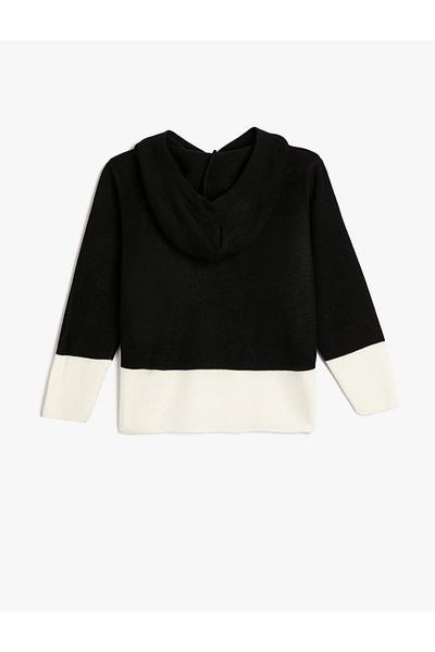 Koton Hooded Knitwear Sweater Color Blocked Embroidered Long Sleeve