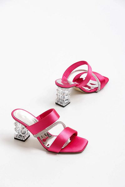 marinarosse Women's Austin Fuchsia Satin Transparent Heel Slippers