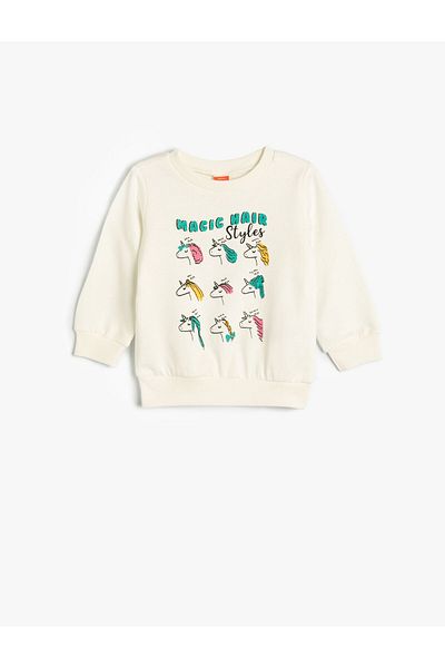 Koton Unicorn Sweatshirt Long Sleeve Crew Neck Raised Cotton