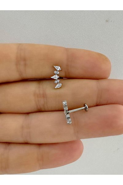 Arescollection G23 Titanium - Zircon Stone Helix Conch Cartilage Lobe Compatible Piercing