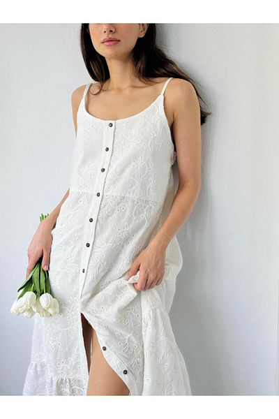 Retrobird Rochie de damă Adel Brode cu bretele albe