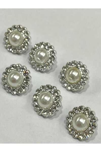 karantuhafiye Jewelled Button / Classic Pearl Model / Silver / Set of 6 / 1.7 cm
