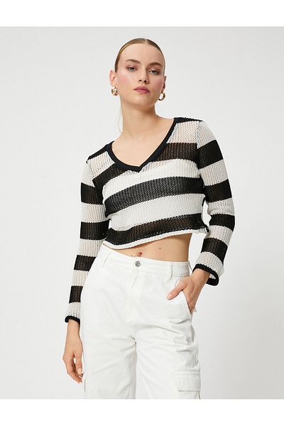 Koton Crop πουλόβερ με λαιμόκοψη με μακρύ μανίκι