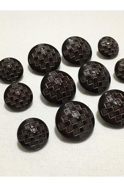 karantuhafiye Blazer Jacket Button Pyramid Pattern Set Brown Color