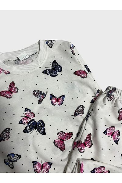 Fil Kids Set de pijamale de sezon cu mânecă lungă, din bumbac, alb, cu model de fluturi
