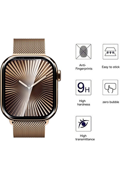 m.tk moveteck Apple Watch 10 46mm Uyumlu Ekran Koruyucu Temperli Cam Siyah Çerceveli Saat Ekran Camı Tam Kaplar A+