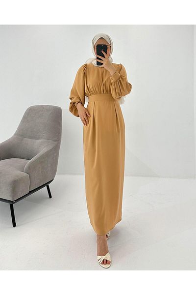hueonline Φόρεμα Camel Crepe - Μανσέτα με μανίκια