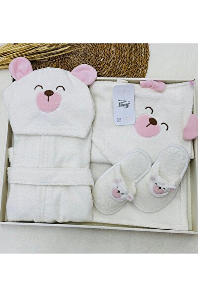 Bebitof Baby Girl 0-3 Years Dog Pattern Bathrobe Set 100% Natural Cotton