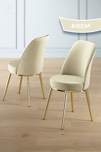 Canisa Vals Serisi 80x130 Lak Panel Beyaz Mermer Desen Masa Takımı Gold Ayaklı 4 Krem Sandalye