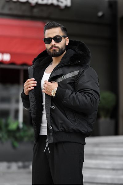 RHONES Men's Bomber Coat with Hooded Fur