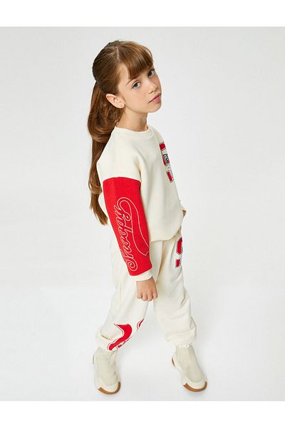 Koton Snoopy Sweatshirt Licensed Crew Neck Long Sleeve Color Block Raised