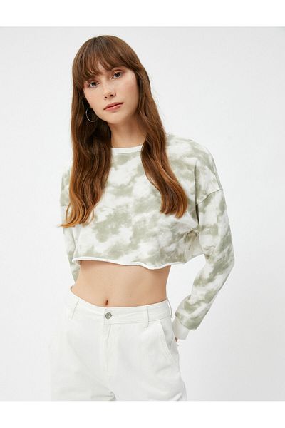 Koton Crop-Sweatshirt mit Batikmuster und Rundhalsausschnitt