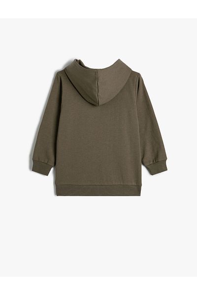 Koton Hooded Sweatshirt Dinosaur Printed Long Sleeve Ribbon