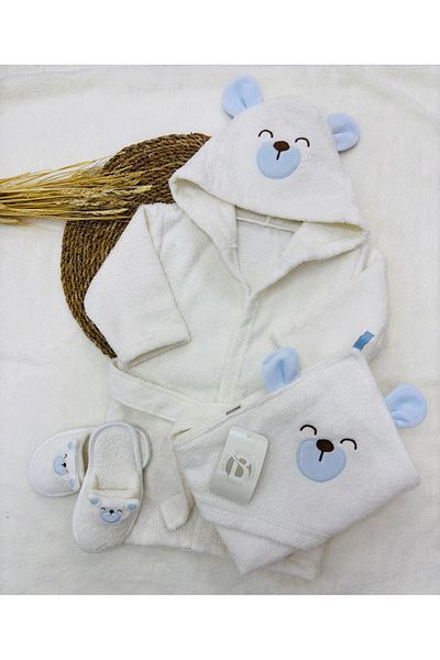 Bebitof Baby Boy 0-3 Years Dog Pattern Bathrobe Set 100% Natural Cotton
