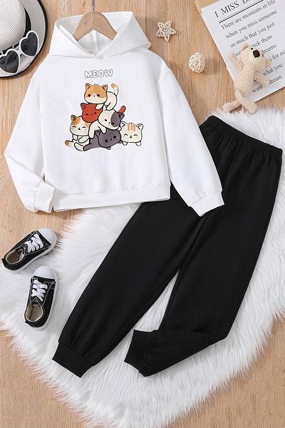 uyguntarz Σετ παιδική άνετη φόρμα με στάμπα Meow Cats
