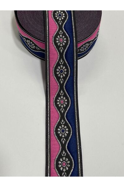 karantuhafiye Υφαντό κορδόνι με σχέδιο - Ασημένια κορδέλα (πλάτος 35mm, μήκος 10μ)