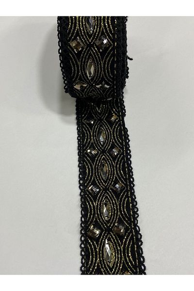 karantuhafiye Velvet Gold - Glitter Work Border Stone Work Border - 5,50 m
