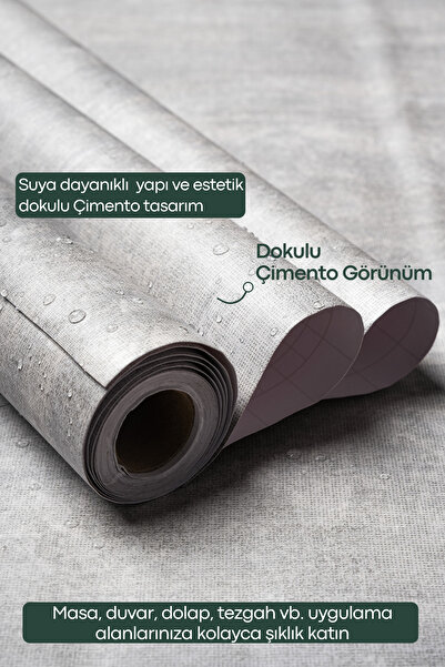Technojet Kendinden Yapışkanlı Dokulu Çimento Görünümlü Mutfak Duvar Dolap Masa Kaplama 60cmX300cm