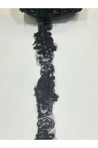 karantuhafiye Sequin Beaded Spacer Strip / Black / 1 Meter