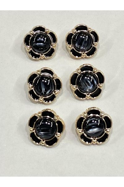 karantuhafiye Daisy Button / Daisy Pearlescent Model / Black / Set of 6 / 2 cm