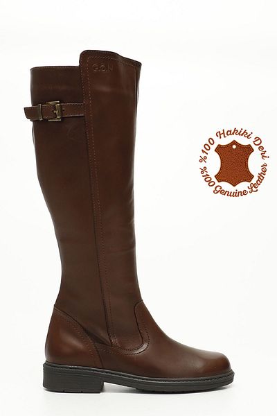 GÖNDERİ(R) Women/Girls Brown Antique Zippered Rubber Sole Genuine Leather Boots