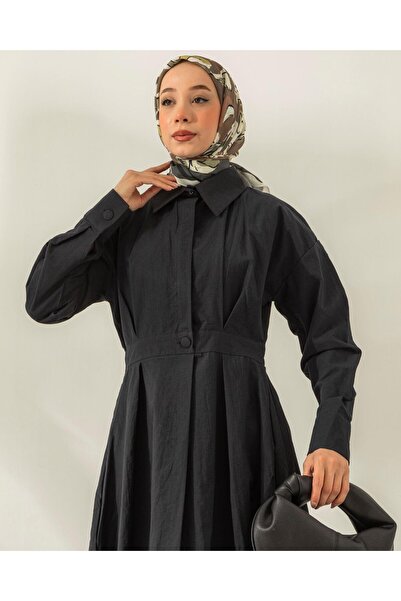 Meri Store Beli Lastikli Siyah Elbise