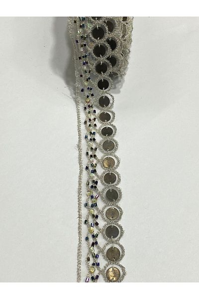 karantuhafiye White Decorative Tulle Over Metal Flake Strip - 6 m