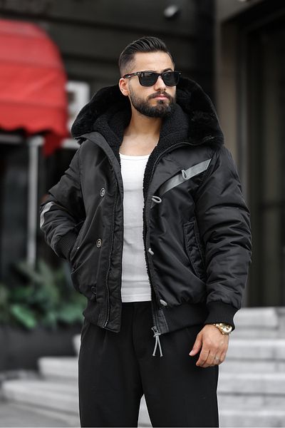 RHONES Men's Bomber Coat with Hooded Fur