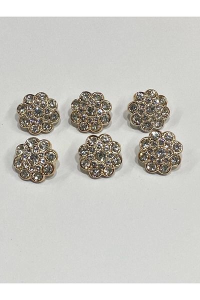 karantuhafiye Jewelled Button / Metalized (plastic) / Soft Gold / Set of 6 / 2 cm / code 156