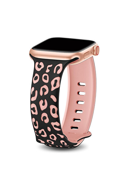 UnDePlus Apple Watch 44/45/46/49mm Kordon Leopar Desen Yumuşak Silikon Kordon 2/3/4/5/6/se/7/8/9/10/11/ultra