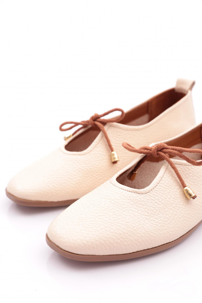 DGN Women's Bow Detailed Ballerina Ballerina Genuine Leather Cream Floater 6129371010