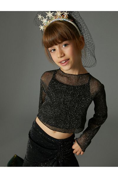 Koton Crop T-shirt Glitter Long Sleeve