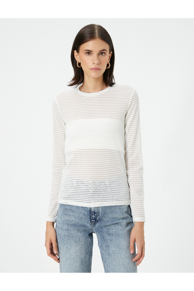 Koton Μακρυμάνικο T-Shirt Crew Mesh Lined