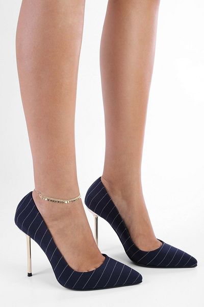 Shoeberry Viva Marineblauer, gestreifter Stiletto-Absatz für Damen