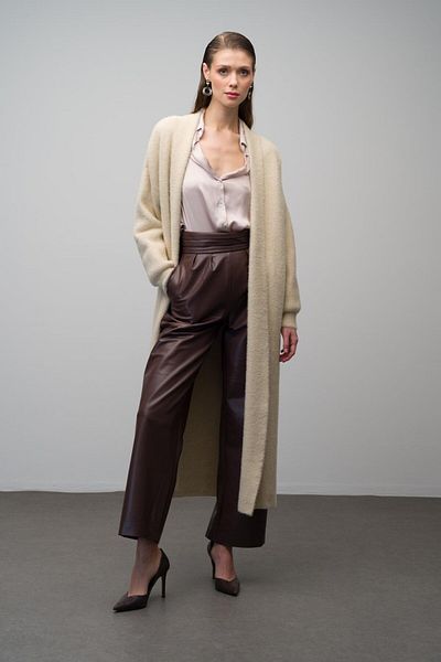 Olcay BEIGE Lange, lockere Strickjacke 8245