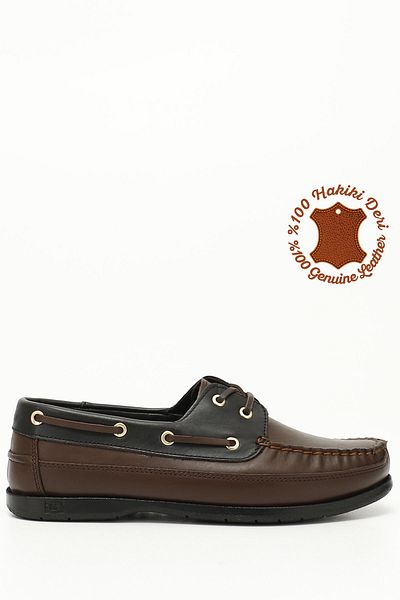 GÖNDERİ(R) Men's Brown Black Lace-Up Rubber Sole Genuine Leather Shoes