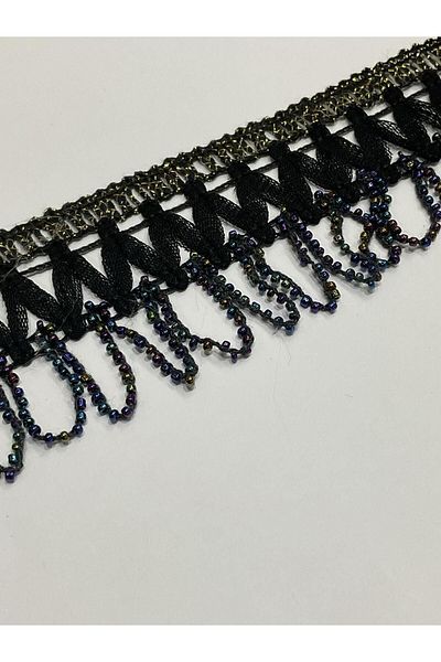 karantuhafiye Dangle Purple Beaded Ribbon / Black / 1 Meter