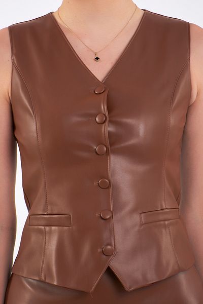 Volanlı Faux Leather Vest