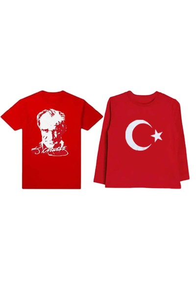 nacar çarşı Παιδικό μπλουζάκι 2 τεμαχίων με μακριά και κοντά μανίκια, κόκκινο...