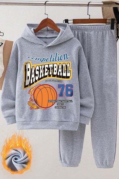 uyguntarz Bequemes Kinder-Trainingsanzug-Set mit Basketball-Aufdruck