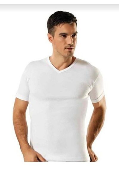YILDIZ 60 Men's Rib V Neck Short Sleeve Undershirt Undershirt 6 Pcs