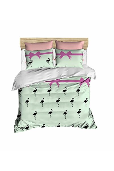 Fabeteks 3D Digital Double Duvet Cover Set with Flamingo Ribbon