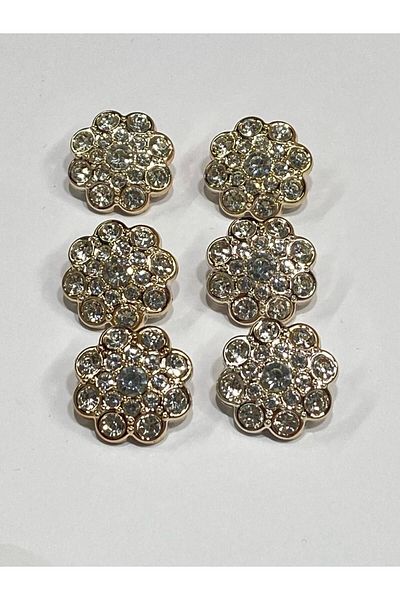 karantuhafiye Jewelled Button / Metalized (plastic) / Soft Gold / Set of 6 / 2.5 cm / code 156