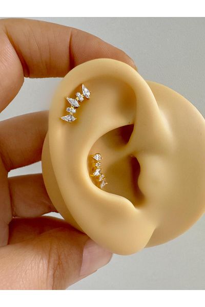 Arescollection G23 Titanium - Zircon Stone Helix Conch Cartilage Lobe Compatible Piercing
