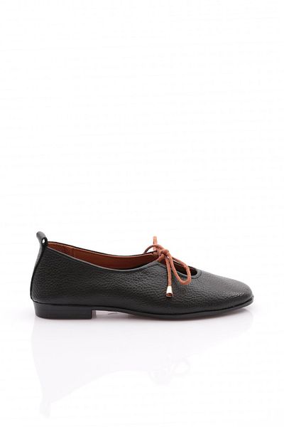 DGN Women's Bow Detailed Ballerina Ballerina Genuine Leather Black Floater 6129371010