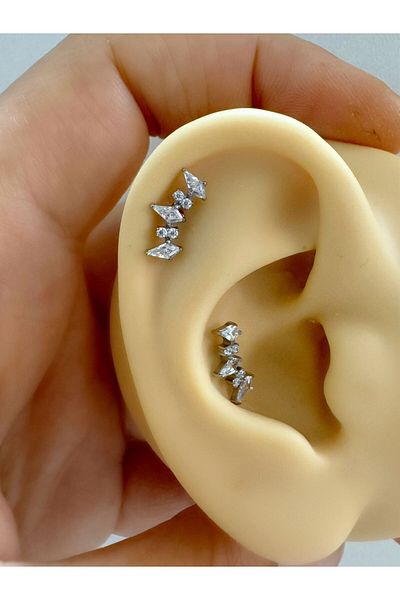Arescollection G23 Titanium - Zircon Stone Helix Conch Cartilage Lobe Compatible Piercing