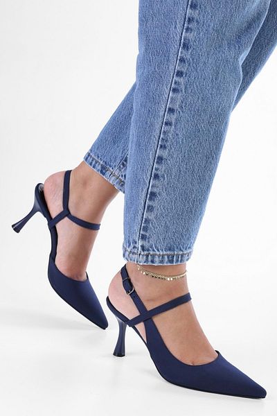 Shoeberry Дамски Nella Navy Saten Stiletto