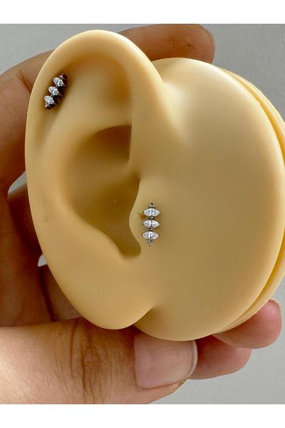 Arescollection 1 Pcs G23 Titanium - Zircon Stone Tragus Helix Conch Kikirdak Lobe Fitting Piercing