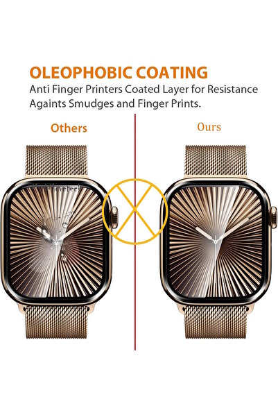 m.tk moveteck Apple Watch 10 46mm Uyumlu Ekran Koruyucu Temperli Cam Siyah Çerceveli Saat Ekran Camı Tam Kaplar A+